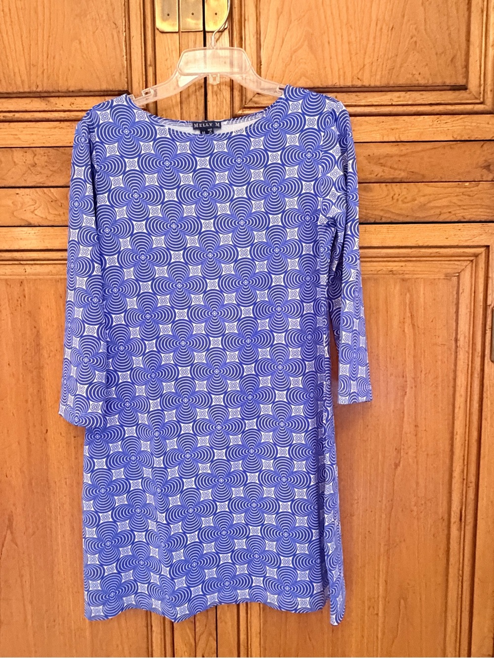 Melly M Blue & White Geometric Long Sleeve Dress